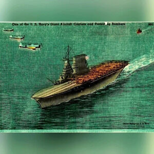 U.S. NAVY AIRCRAFT CARRIER- U.S. Pat. Off.- Boston, Mass.- Vintage Postcard